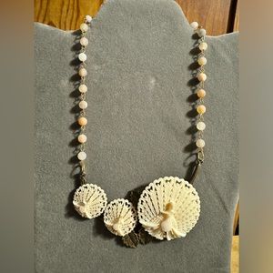 Vintage Carved Bone Peacock Bird Leaf Necklace